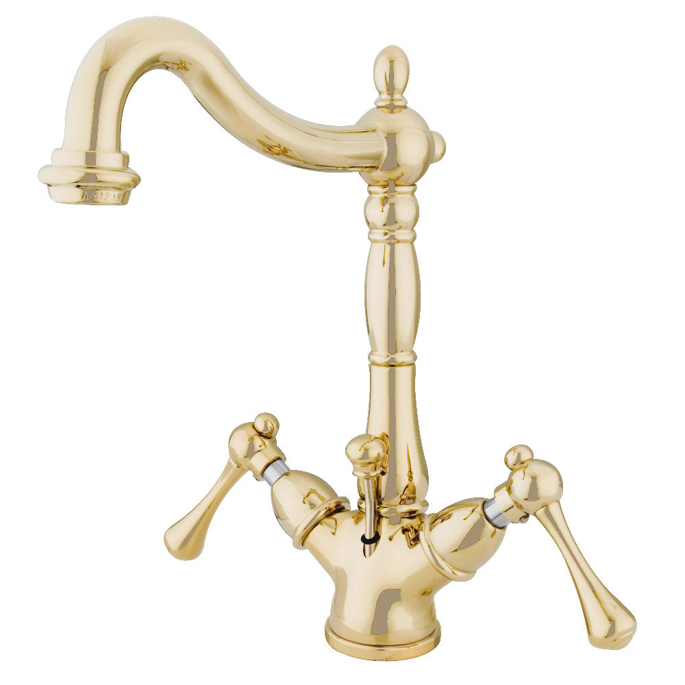 Kingston Brass KS1432BL Heritage Two-Handle Bathroom Faucet with Brass Pop-Up and Cover Plate, Polished Brass - BNGBath