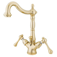 Thumbnail for Kingston Brass KS1432BL Heritage Two-Handle Bathroom Faucet with Brass Pop-Up and Cover Plate, Polished Brass - BNGBath