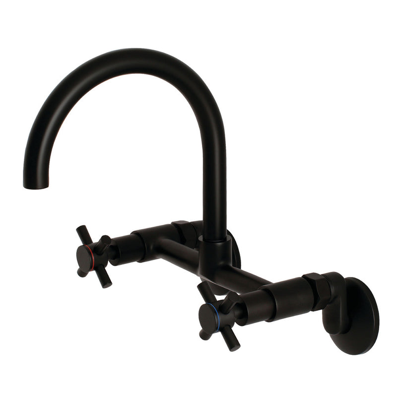 Kingston Brass Concord 8-Inch Adjustable Center Wall Mount Kitchen Faucet, Matte Black - BNGBath
