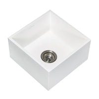 Thumbnail for Arcticstone Solid Surface Undermount 15‚Ä≥ Square Single Bowl Bar Sink with Drain, Matte White - BNGBath