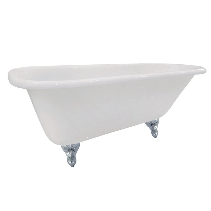 Aqua Eden NHVCTND673123T1 66-Inch Cast Iron Roll Top Clawfoot Tub (No Faucet Drillings), White/Polished Chrome - BNGBath
