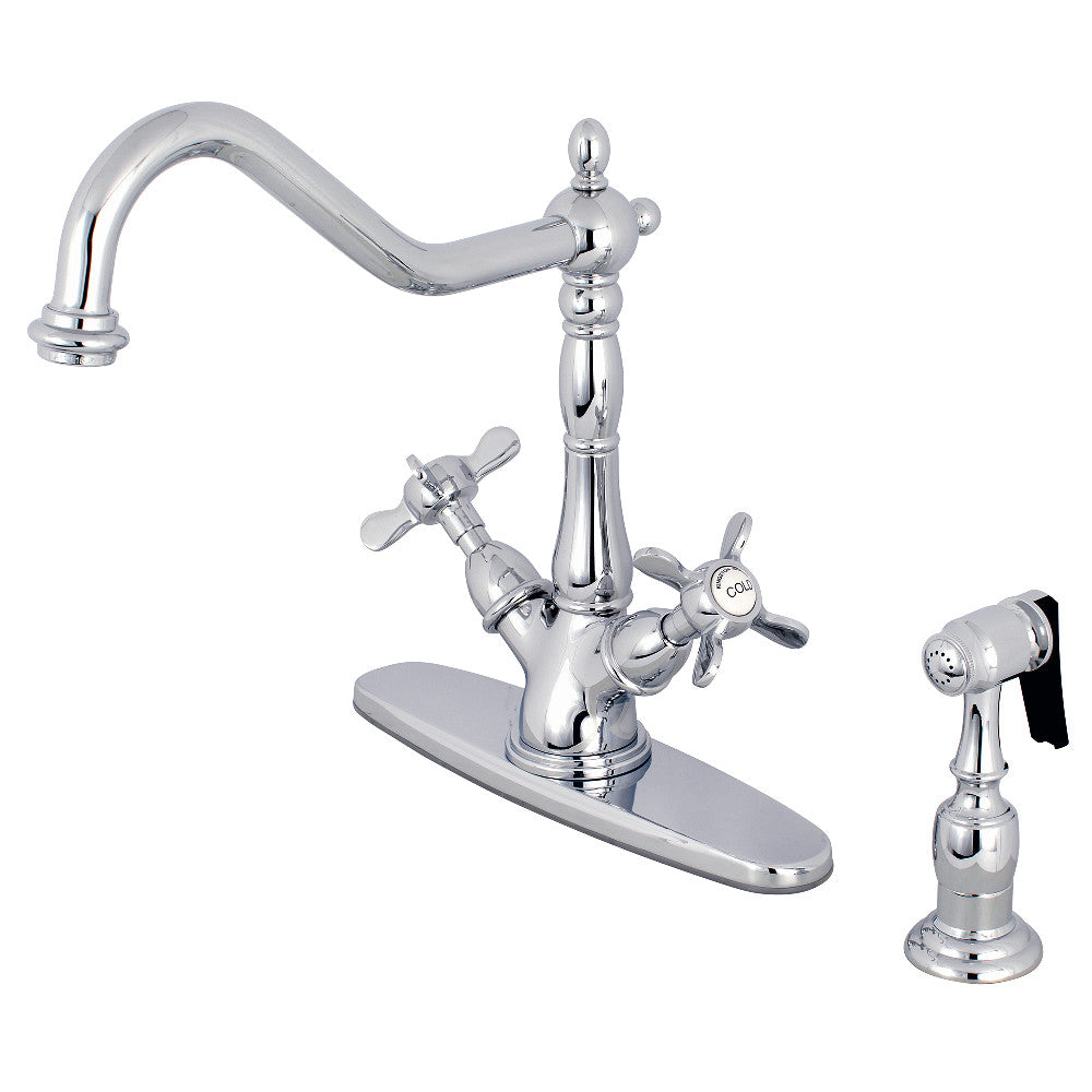 Kingston KS1231BEXBS Mono Deck Mount Kitchen Faucet with Brass Sprayer, Chrome - BNGBath