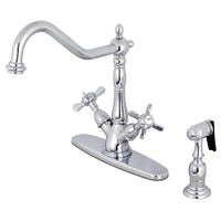 Thumbnail for Kingston KS1231BEXBS Mono Deck Mount Kitchen Faucet with Brass Sprayer, Chrome - BNGBath