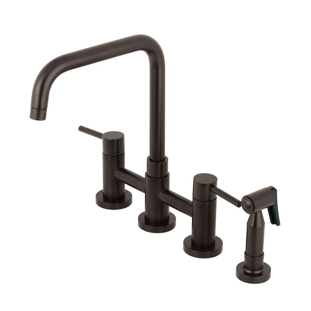 Kingston Brass KS8285DLBS Concord Two-Handle Bridge Kitchen Faucet with Brass Sprayer, Oil Rubbed Bronze - BNGBath