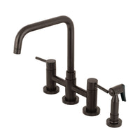 Thumbnail for Kingston Brass KS8285DLBS Concord Two-Handle Bridge Kitchen Faucet with Brass Sprayer, Oil Rubbed Bronze - BNGBath