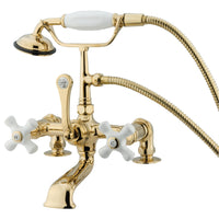 Thumbnail for Kingston Brass CC211T2 Vintage 7-Inch Deck Mount Clawfoot Tub Faucet with Hand Shower, Polished Brass - BNGBath