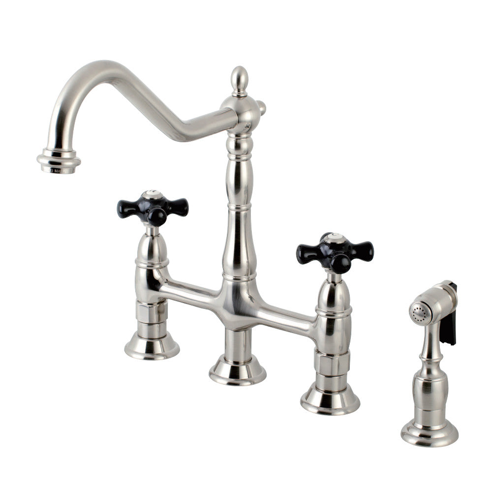 Kingston Brass KS1278PKXBS Duchess Bridge Kitchen Faucet with Brass Sprayer, Brushed Nickel - BNGBath