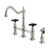 Thumbnail for Kingston Brass KS1278PKXBS Duchess Bridge Kitchen Faucet with Brass Sprayer, Brushed Nickel - BNGBath