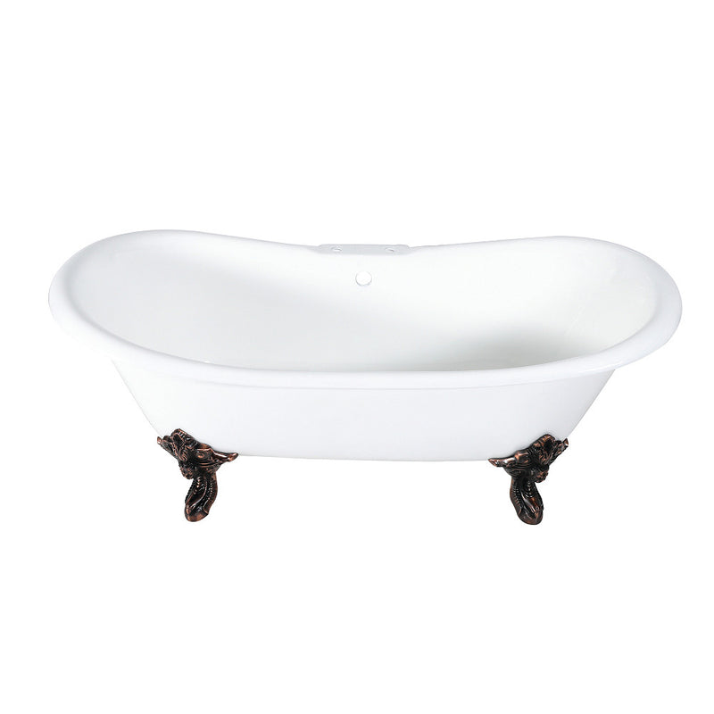 Aqua Eden VCT7DS7231NL5 72-Inch Cast Iron Double Slipper Clawfoot Tub with 7-Inch Faucet Drillings, White/Oil Rubbed Bronze - BNGBath