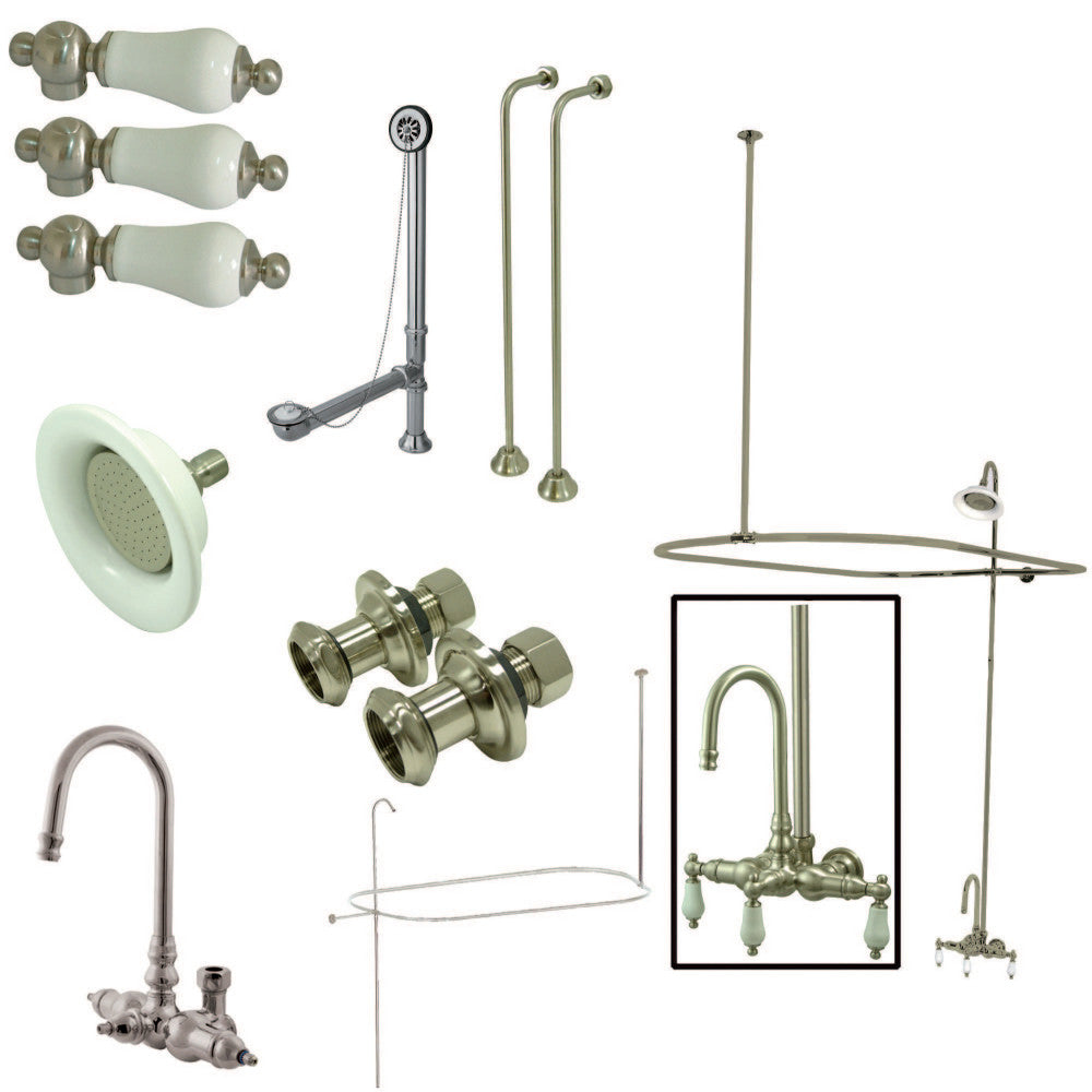 Kingston Brass CCK4148PL Vintage Gooseneck Clawfoot Tub Faucet Package, Brushed Nickel - BNGBath