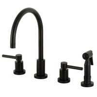 Thumbnail for Kingston Brass KS8720DLBS Concord 8-Inch Widespread Kitchen Faucet with Brass Sprayer, Matte Black - BNGBath