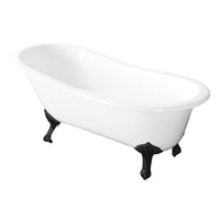 Thumbnail for Aqua Eden VCTND5731B0 57-Inch Cast Iron Slipper Clawfoot Tub without Faucet Drillings, White/Matte Black - BNGBath