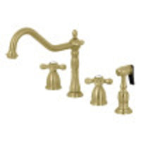 Thumbnail for Kingston Brass KB1797AXBS 8-Inch Widespread Kitchen Faucet with Brass Sprayer, Brushed Brass - BNGBath
