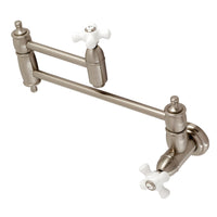 Thumbnail for Kingston Brass KS3108PX Restoration Two-Handle Wall Mount Pot Filler, Brushed Nickel - BNGBath