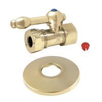 Thumbnail for Kingston Brass CC44152KLK 1/2-Inch FIP X 1/2-Inch or 7/16-Inch Slip Joint Quarter-Turn Straight Stop Valve with Flange, Polished Brass - BNGBath