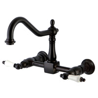 Thumbnail for Kingston Brass KS1245PL Heritage Two-Handle Wall Mount Bridge Kitchen Faucet, Oil Rubbed Bronze - BNGBath