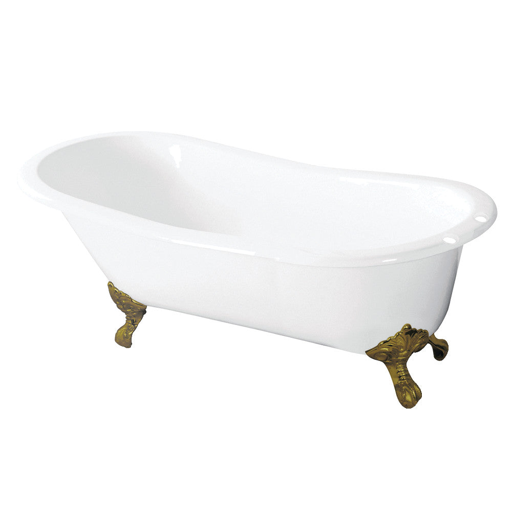 Aqua Eden VCT7D5731B2 57-Inch Cast Iron Slipper Clawfoot Tub with 7-Inch Faucet Drillings, White/Polished Brass - BNGBath