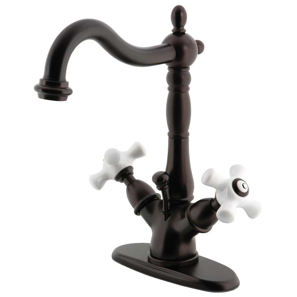 Kingston Brass KS1435PX Heritage Two-Handle Bathroom Faucet with Brass Pop-Up and Cover Plate, Oil Rubbed Bronze - BNGBath