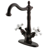 Thumbnail for Kingston Brass KS1435PX Heritage Two-Handle Bathroom Faucet with Brass Pop-Up and Cover Plate, Oil Rubbed Bronze - BNGBath