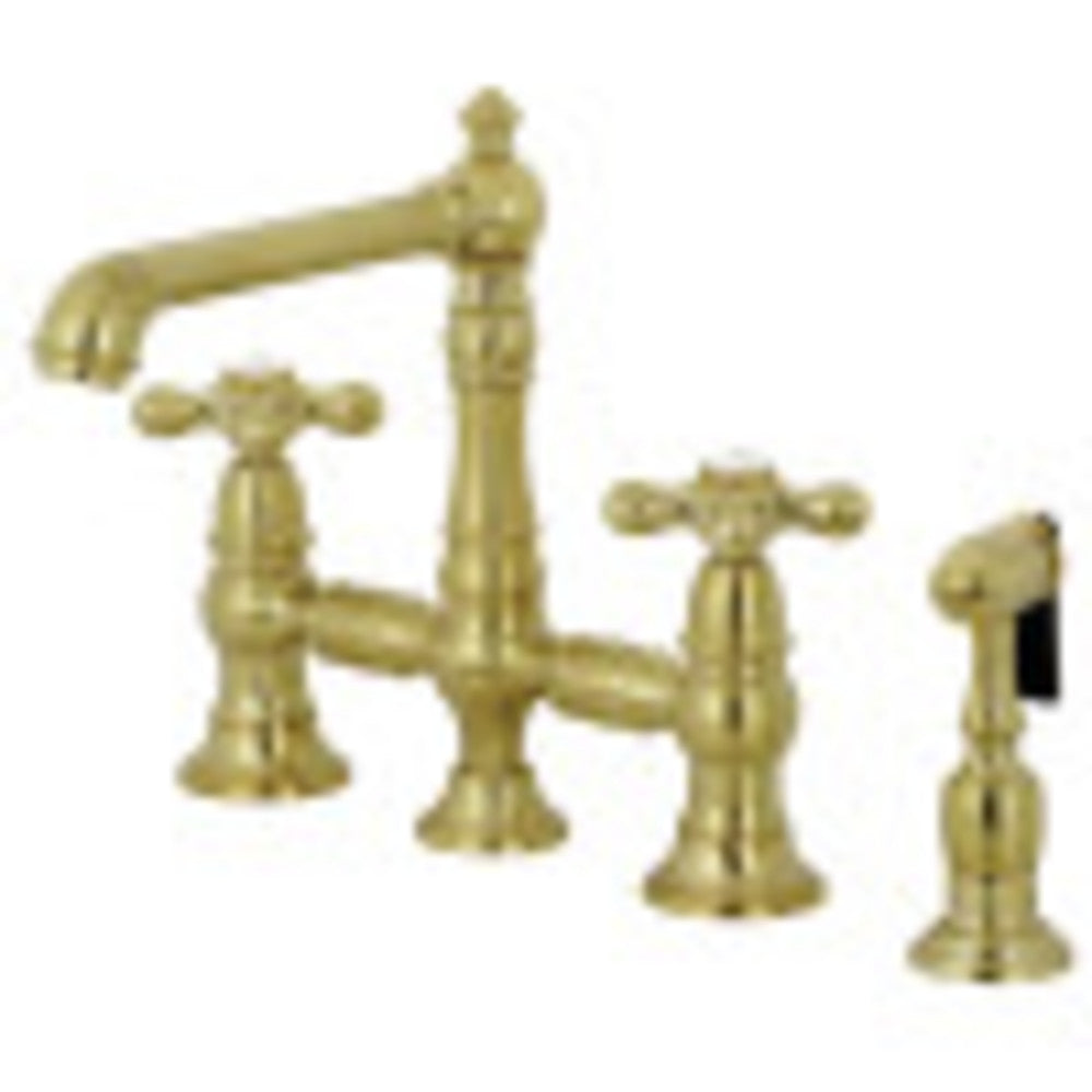 Kingston Brass KS7277AXBS English Country 8" Bridge Kitchen Faucet with Sprayer, Brushed Brass - BNGBath