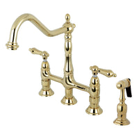 Thumbnail for Kingston Brass KS1272ALBS Heritage Bridge Kitchen Faucet with Brass Sprayer, Polished Brass - BNGBath