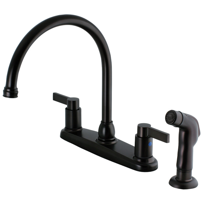 Kingston Brass FB2795NDLSP NuvoFusion 8-Inch Centerset Kitchen Faucet with Sprayer, Oil Rubbed Bronze - BNGBath