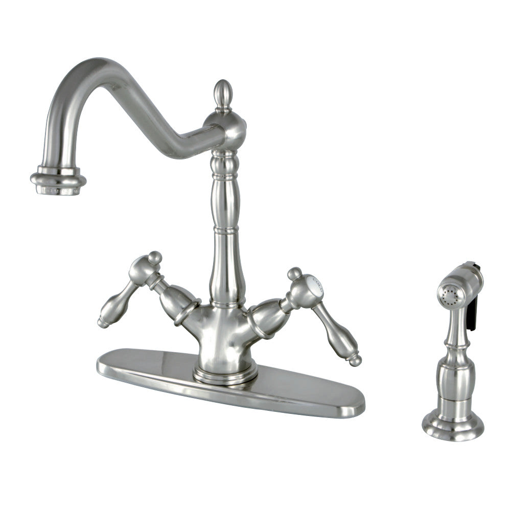 Kingston Brass KS1238TALBS Mono Deck Mount Kitchen Faucet with Brass Sprayer, Brushed Nickel - BNGBath