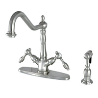 Thumbnail for Kingston Brass KS1238TALBS Mono Deck Mount Kitchen Faucet with Brass Sprayer, Brushed Nickel - BNGBath