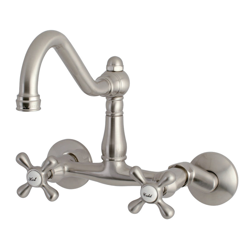 Kingston Brass KS3228AX Vintage 6" Adjustable Center Wall Mount Kitchen Faucet, Brushed Nickel - BNGBath