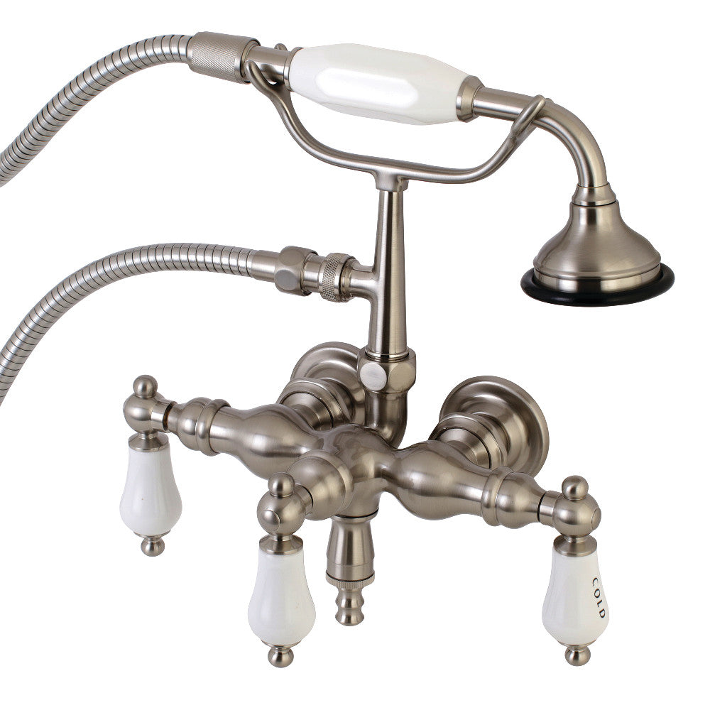Aqua Vintage AE21T8 Vintage 3-3/8 Inch Wall Mount Tub Faucet with Hand Shower, Brushed Nickel - BNGBath