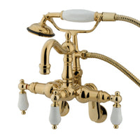 Thumbnail for Kingston Brass CC1305T2 Vintage Adjustable Center Wall Mount Tub Faucet with Hand Shower, Polished Brass - BNGBath