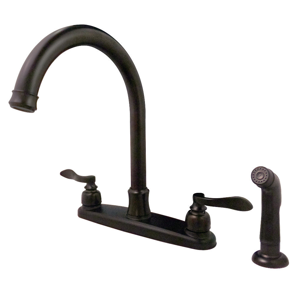 Kingston Brass FB7795NFLSP NuWave French 8-Inch Centerset Kitchen Faucet with Sprayer, Oil Rubbed Bronze - BNGBath