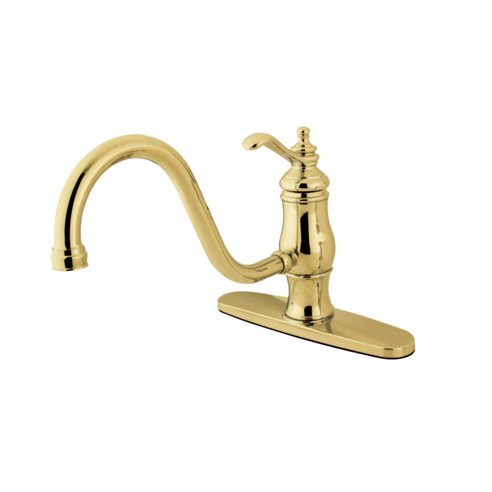 Kingston Brass KS1572TLLS Heritage 8" Single-Handle Kitchen Faucet Without Sprayer, Polished Brass - BNGBath