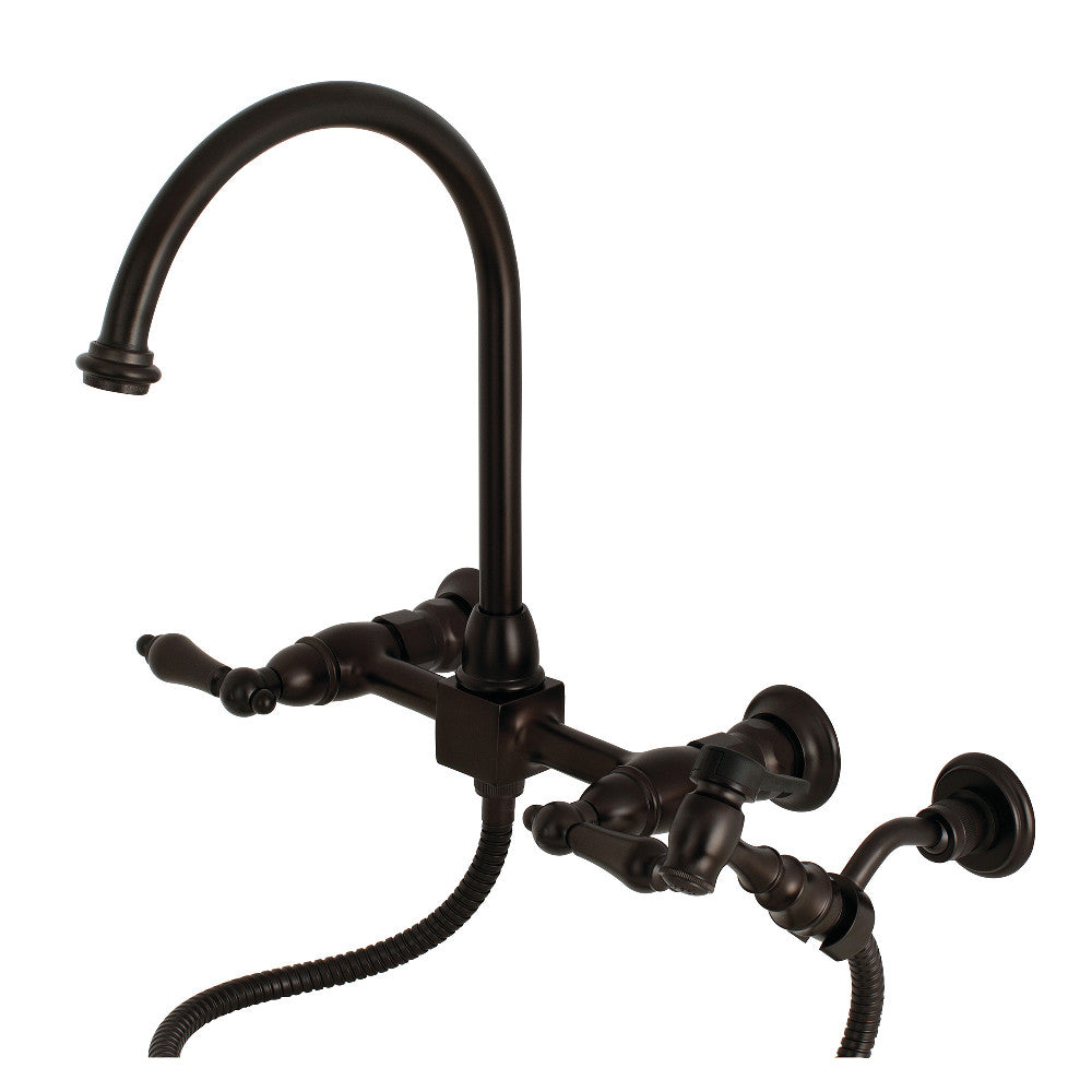 Kingston Brass KS1295ALBS Restoration Wall Mount Bridge Kitchen Faucet with Brass Sprayer, Oil Rubbed Bronze - BNGBath