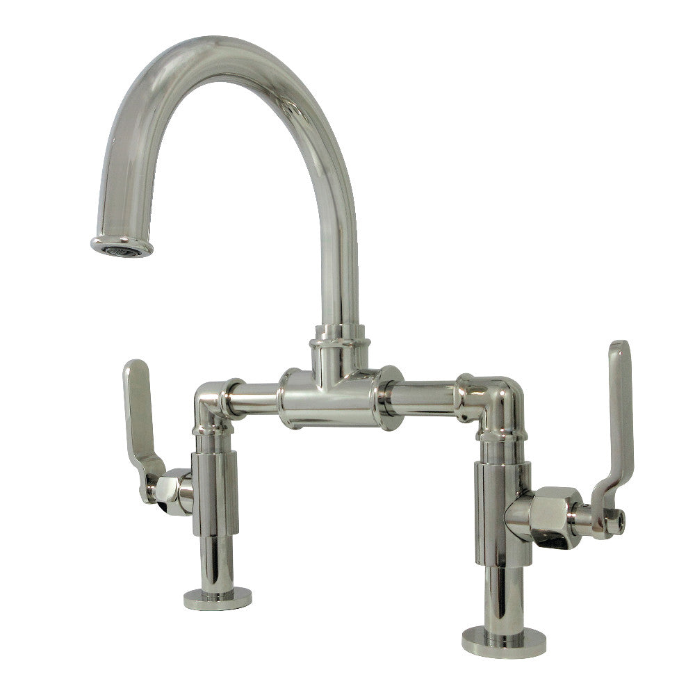 Kingston Brass KS2176KL Whitaker Industrial Style Bridge Bathroom Faucet with Pop-Up Drain, Polished Nickel - BNGBath