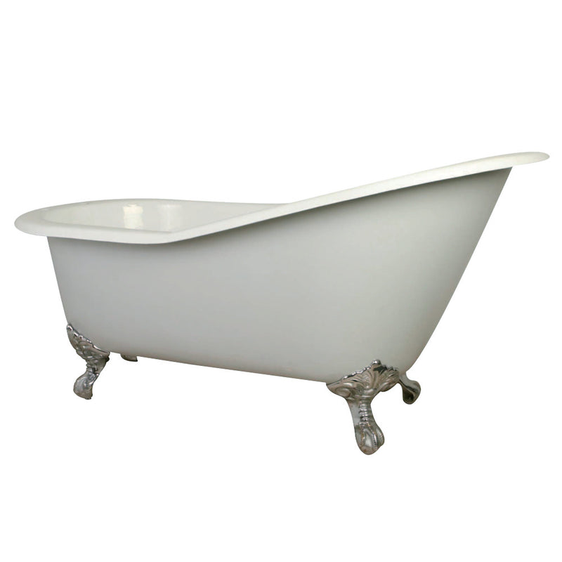 Aqua Eden NHVCT7D653129B1 61-Inch Cast Iron Single Slipper Clawfoot Tub with 7-Inch Faucet Drillings, White/Polished Chrome - BNGBath