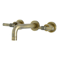 Thumbnail for Kingston Brass KS8123ML Milano 2-Handle 8 in. Wall Mount Bathroom Faucet, Antique Brass - BNGBath