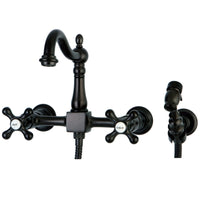 Thumbnail for Kingston Brass KS1265AXBS Heritage Wall Mount Bridge Kitchen Faucet with Brass Sprayer, Oil Rubbed Bronze - BNGBath