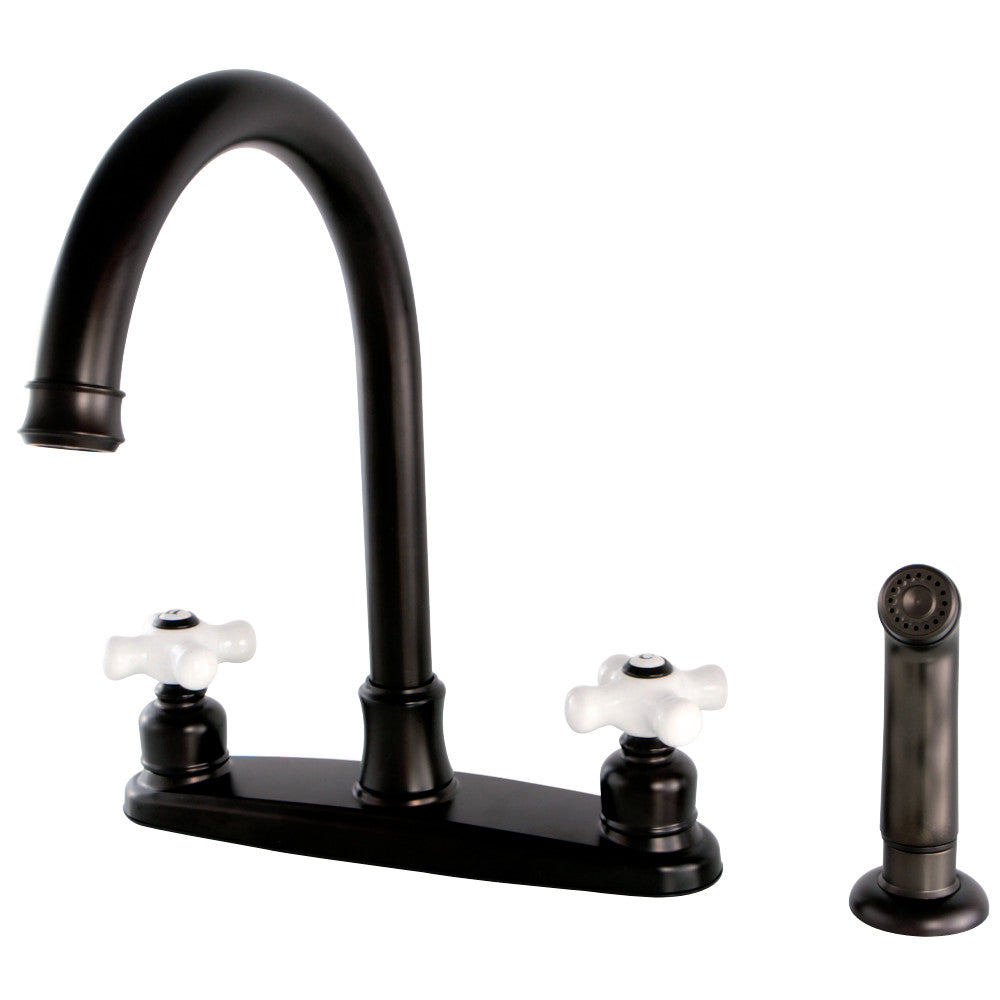 Kingston Brass FB7795PXSP Victorian 8-Inch Centerset Kitchen Faucet with Sprayer, Oil Rubbed Bronze - BNGBath