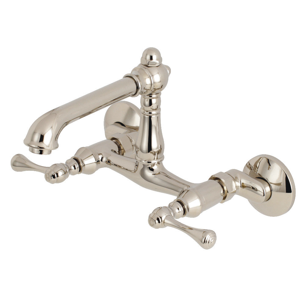 Kingston Brass English Country 6-Inch Adjustable Center Wall Mount Kitchen Faucet, Polished Nickel - BNGBath