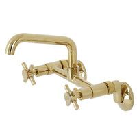 Thumbnail for Kingston Brass KS423PB Concord Two-Handle Wall-Mount Kitchen Faucet, Polished Brass - BNGBath