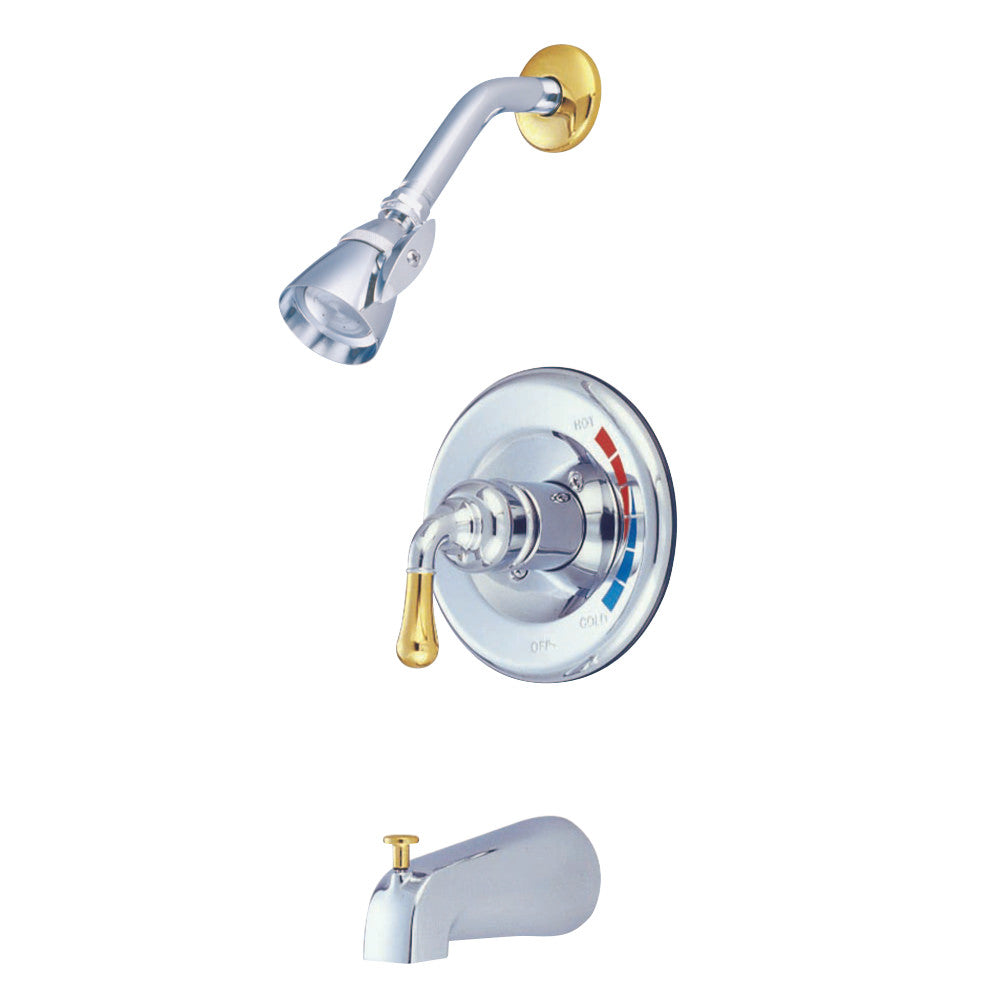 Kingston Brass KB634 Magellan Tub and Shower Faucet with Single-Handle, Polished Chrome/Polished Brass - BNGBath