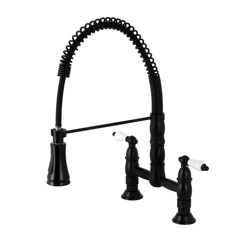 Gourmetier GS1270PL Heritage Two-Handle Deck-Mount Pull-Down Sprayer Kitchen Faucet, Matte Black - BNGBath