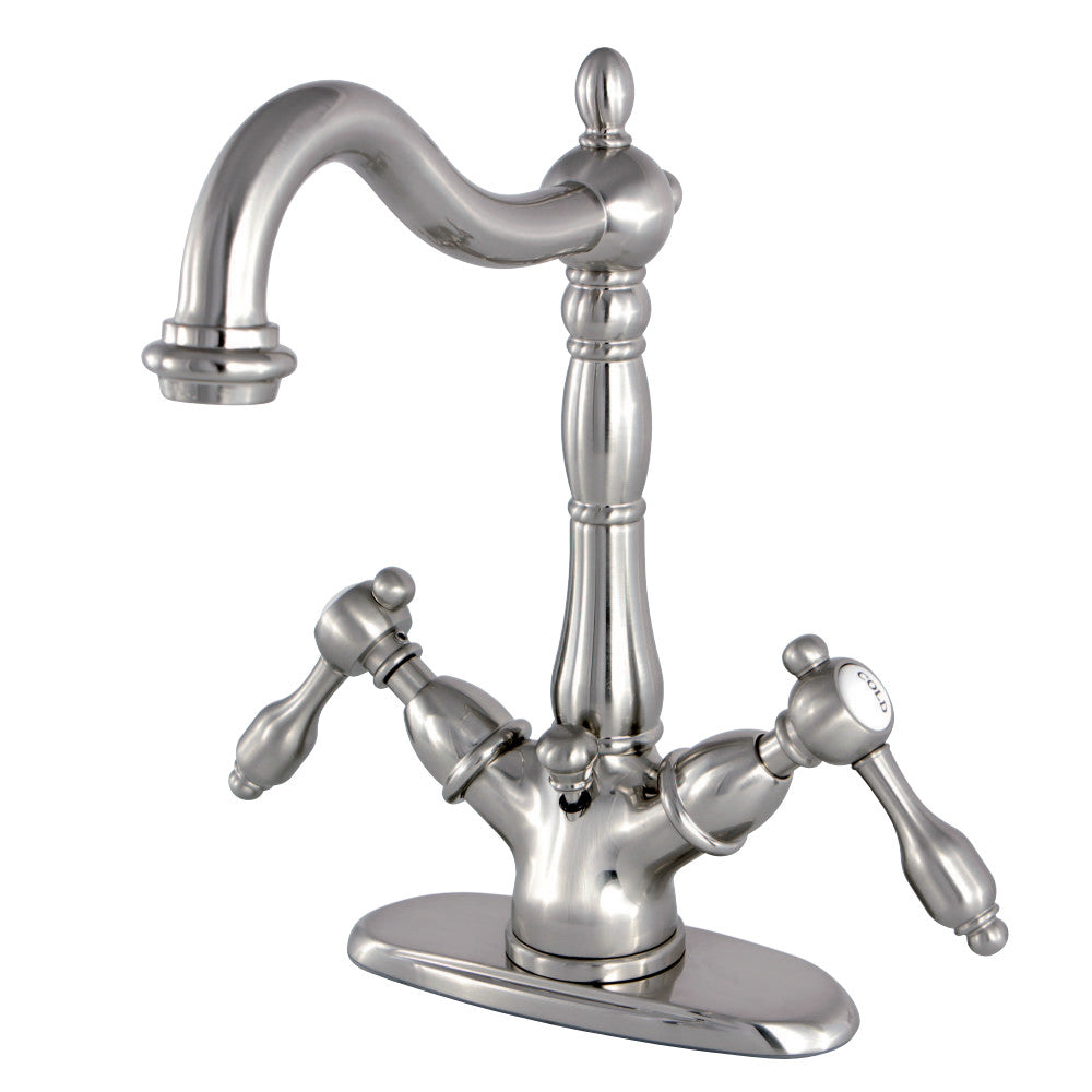 Kingston Brass KS1438TAL Tudor Two-Handle Bathroom Faucet with Brass Pop-Up and Cover Plate, Brushed Nickel - BNGBath