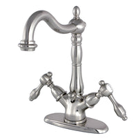 Thumbnail for Kingston Brass KS1438TAL Tudor Two-Handle Bathroom Faucet with Brass Pop-Up and Cover Plate, Brushed Nickel - BNGBath