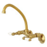 Thumbnail for Kingston Brass KS514SB Kingston Two Handle Wall Mount Kitchen Faucet, Brushed Brass - BNGBath
