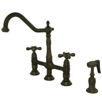 Thumbnail for Kingston Brass KS1275AXBS Heritage Bridge Kitchen Faucet with Brass Sprayer, Oil Rubbed Bronze - BNGBath
