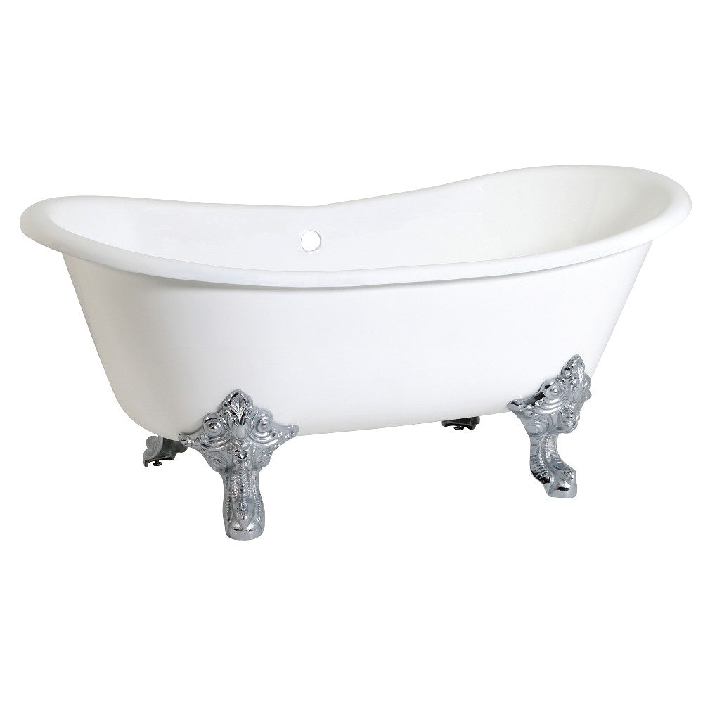 Aqua Eden VCTNDS6731NL1 67-Inch Cast Iron Double Slipper Clawfoot Tub (No Faucet Drillings), White/Polished Chrome - BNGBath