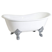 Thumbnail for Aqua Eden VCTNDS6731NL1 67-Inch Cast Iron Double Slipper Clawfoot Tub (No Faucet Drillings), White/Polished Chrome - BNGBath