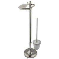 Thumbnail for Kingston Brass CC2018 Pedestal Toilet Paper Holder Stand with Brush, Brushed Nickel - BNGBath